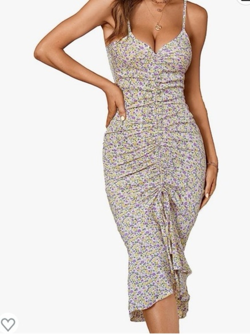 Cupshe Floral Ruched Midi Dress